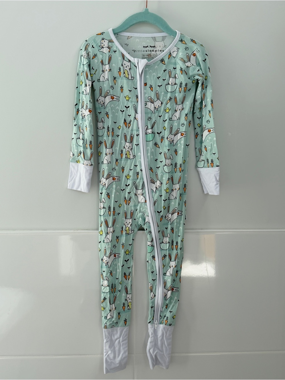 Little Sleepies Mint Bunnies zippy size 18-24 months NWOT